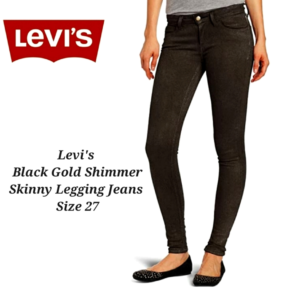 Levi's Jeans | Levi's Black Metallic Gold Shimmer Legging Jeans | Metallic Jeans